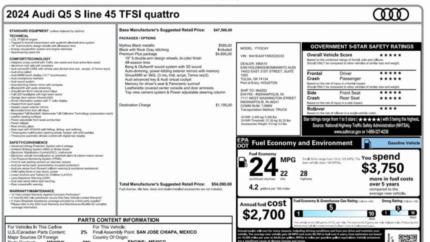 2024 audi q5 quattro s line prem plus 45 tfsi