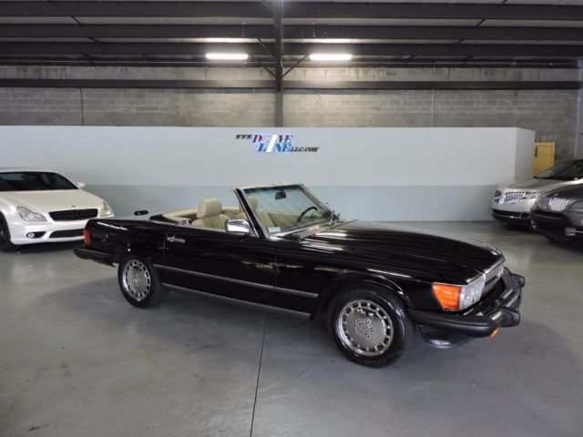 1989 mercedes benz 560sl w107 r107 black with tan, collectable and rust free