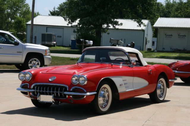 1960 corvette roman red on red white cove white top nice driver