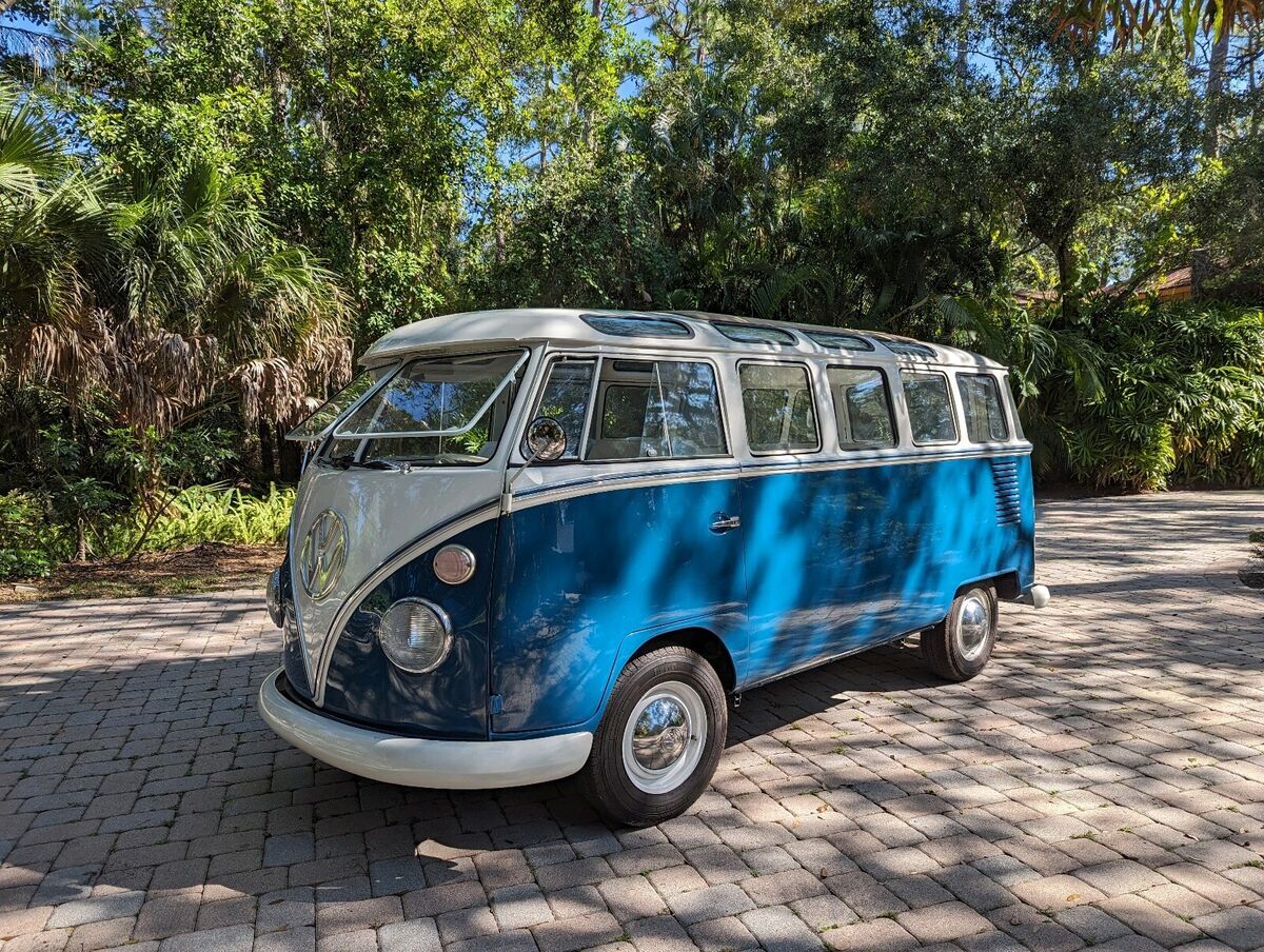 1973 volkswagen type 2 van blue rwd manual deluxe samba 23 window