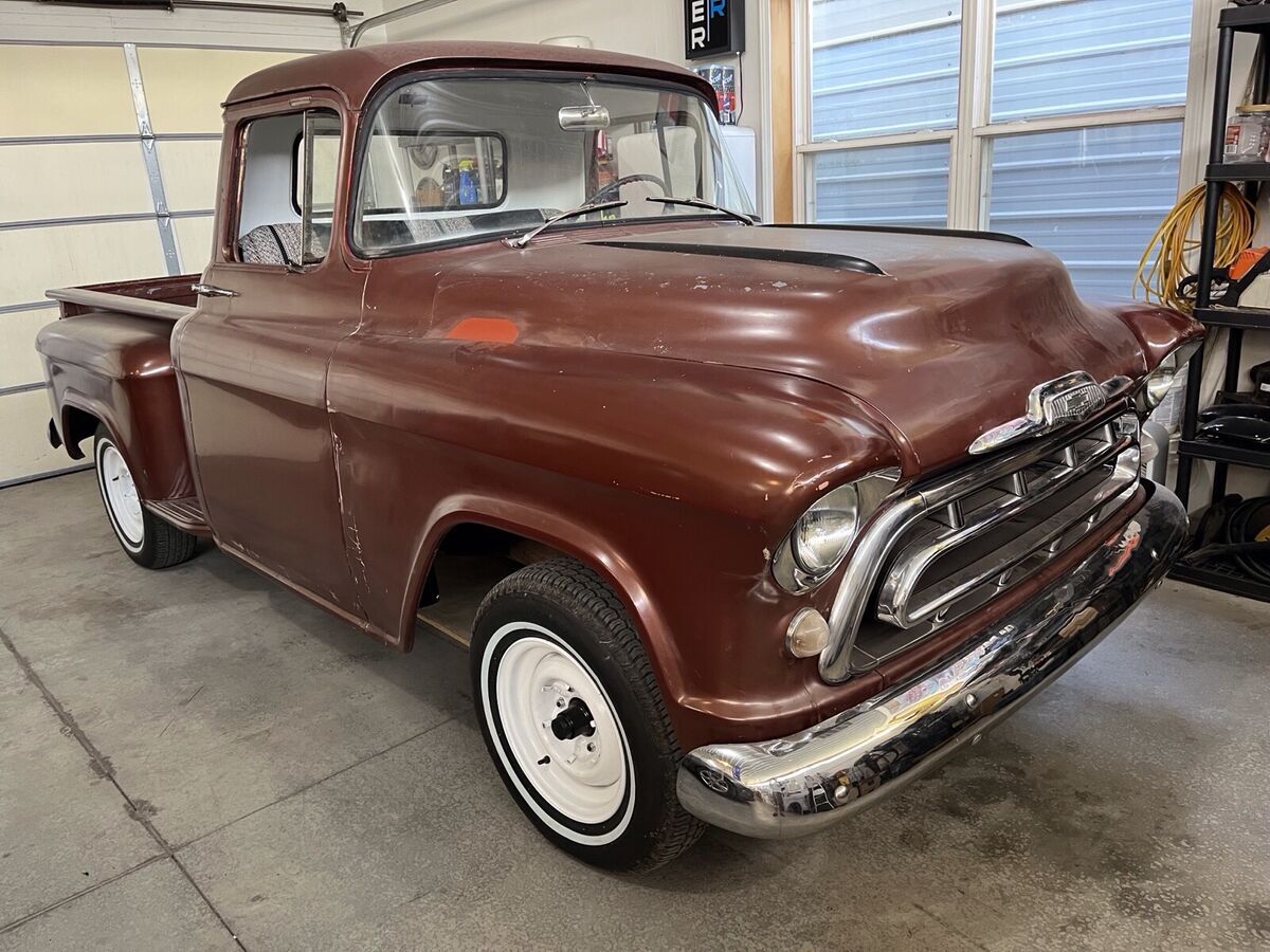 1957 chevrolet stepside pickup pickup brown