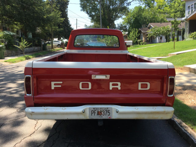 1964 ford f-100 custom cab pickup truck long bed red white
