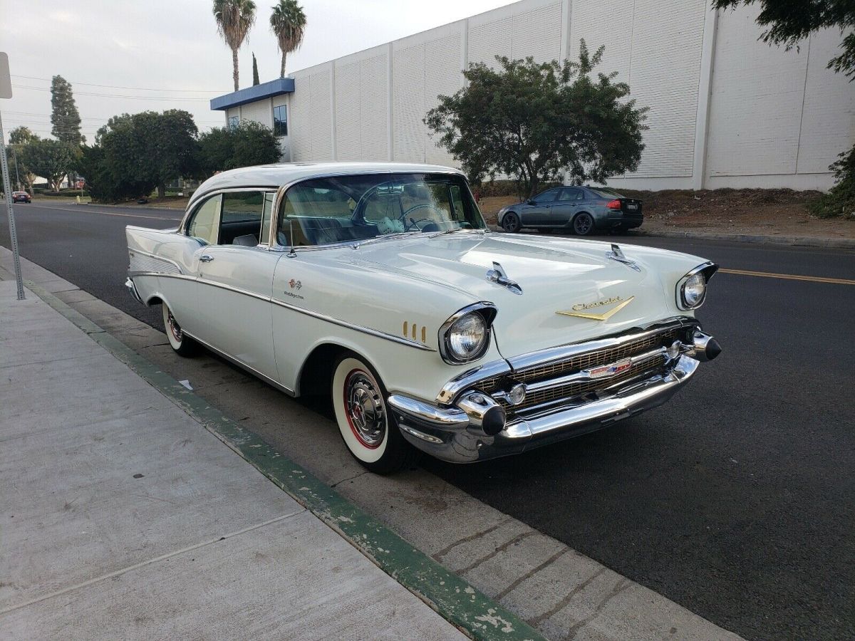 1957 chevrolet bel air fuelie coupe white rwd automatic belair