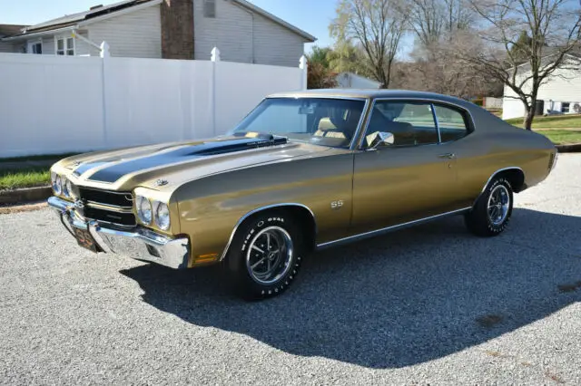 restored ss 396 4-spd in autumn gold w/saddle int. pwr str & brks, ex. con video