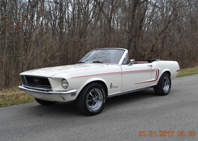 1968 mustang convertible 289 auto ps pw top solid sharp white and red very nice