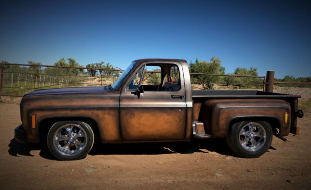 1976 c10 stepside pickup. custom saddle leather paint from cowboy customs
