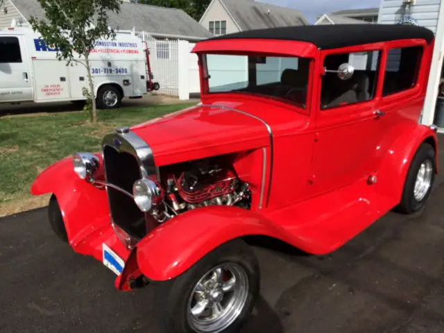 1930 ford model a sedan red exterior color, gray tweed interior