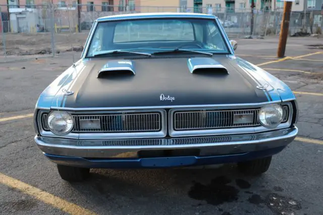 dodge dart swinger 340, stock dual exhaust, original b5 blue