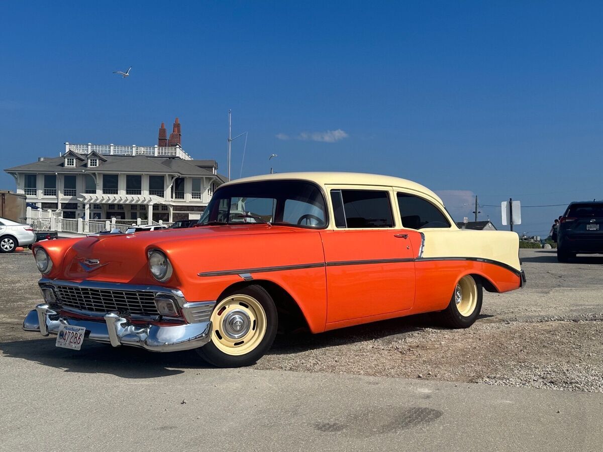1956 chevrolet 210 sedan orange rwd automatic 210