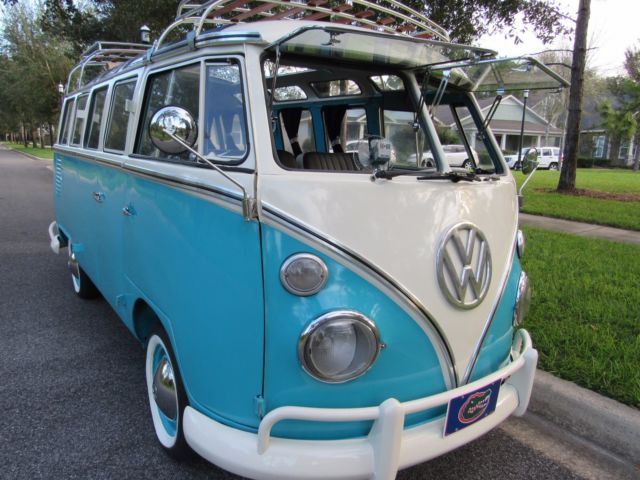 vw bus 23 windows samba with roof rack, safari windows and new interior