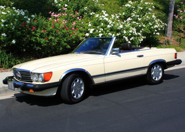 1988 mercedes benz 560sl, rear ivory on brown leather, soft & hard top one owner