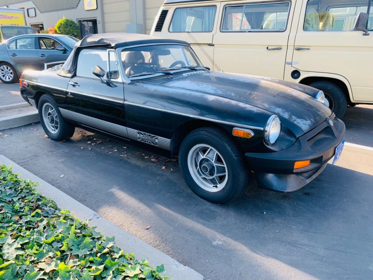 1980 mgb black convertible, blue plate california rust free car