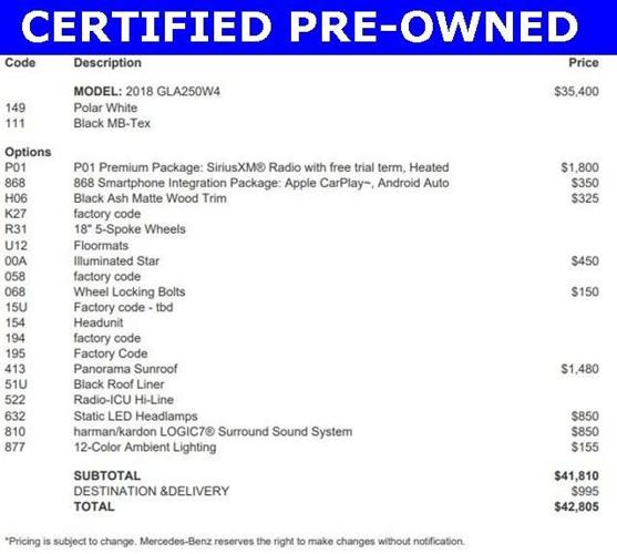 certified 2018 mercedes-benz gla 250 4matic portland, or 97201 for sale in portland, oregon