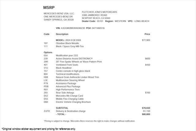 2024 mercedes-benz eqe 350+ eqe 350+ suv