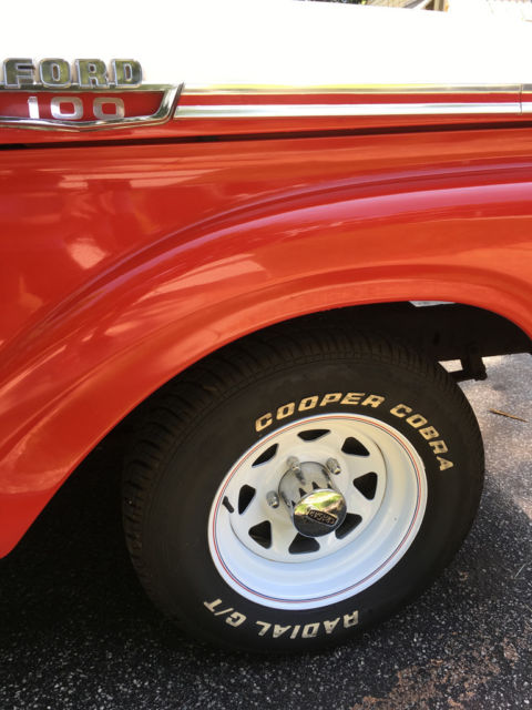 1964 ford f-100 custom cab pickup truck, red & white 2 tone long bed named betsy