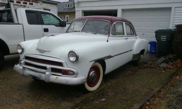 1951 chevy deluxe sedan white w/ red top (starts right up) updated pics