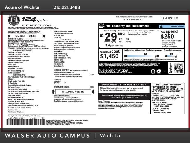 used 2017 fiat 124 spider classica wichita, ks 67206 for sale in wichita, kansas