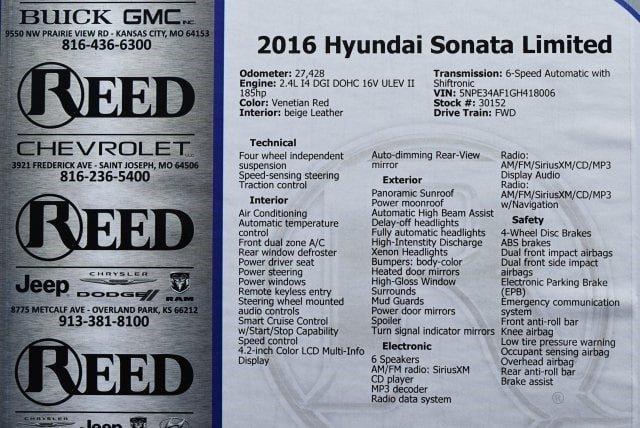 certified 2016 hyundai sonata limited shawnee, ks 66203 for sale in overland park, kansas