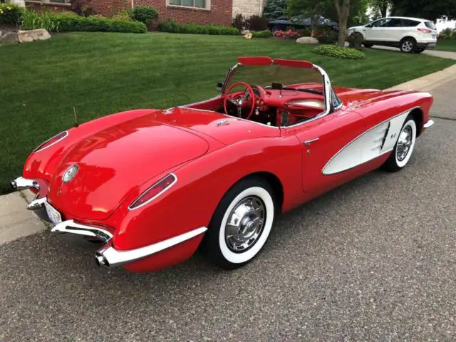 1959 chevrolet corvette body off restored red/red #smatch 283/245hp 4spd 2 tops