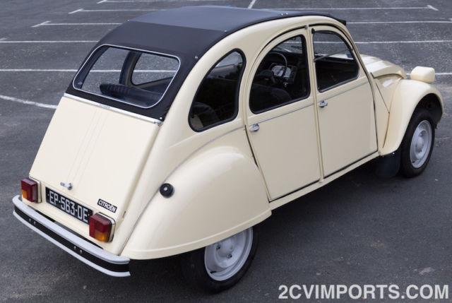 fully-restored beige citroen 2cv with galvanized chassis