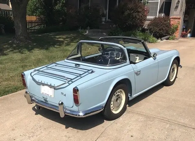 rare 1964 triumph tr4 light blue, 2100 cc with surrey top