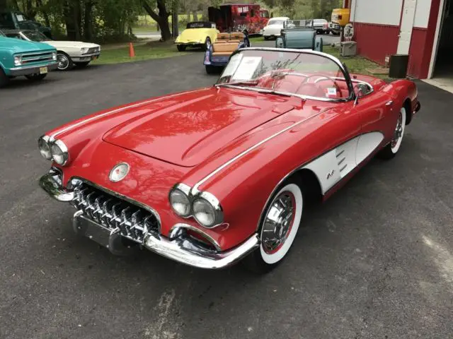 1959 chevrolet corvette c1 roadster convertible signet red/white red interior