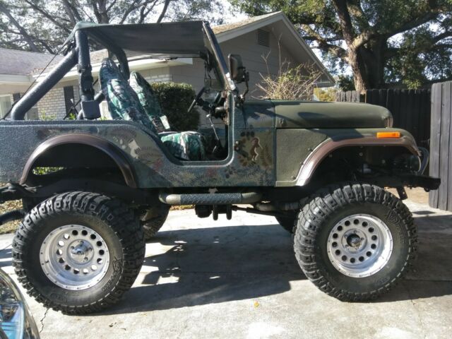 jeep cj5 (amc), restored, modified, lifted, auto, green camo herculiner. v-8!!!!