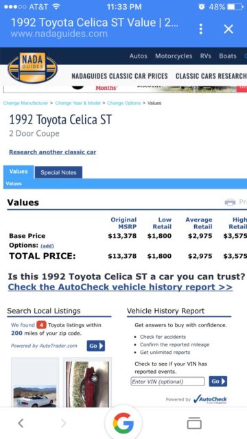 1992 toyota celica st coupe 2-door 1.6l