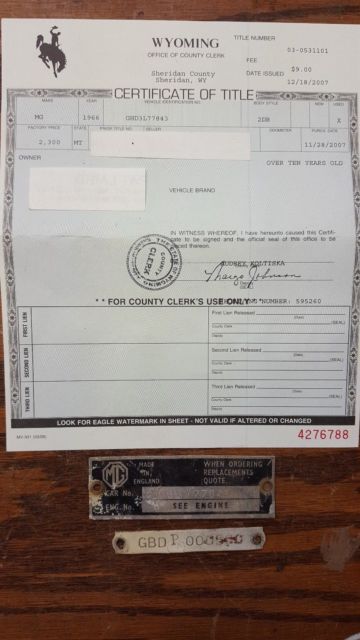 1965 mgb-gt title and parts