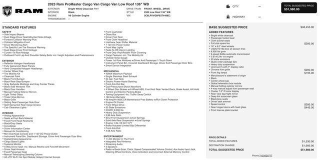 2023 ram promaster 2500 base