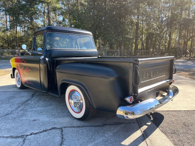 1955 chevrolet 3100 pickup black rwd manual big back window