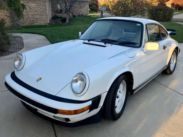 beautiful 1987 porsche carrera white/white with whale tail and sunroof; 64k mile