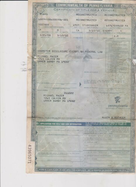 studebaker car titles
