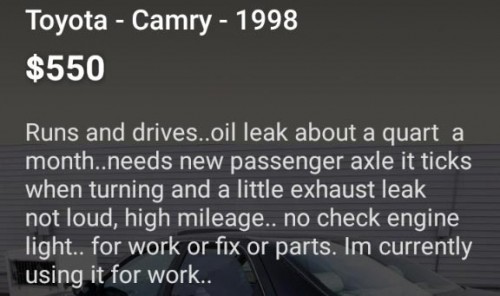 1998 toyota camry lx in north dakota by owner