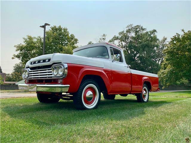 1959 ford f100 red /white pickup 4 speed manual - new chrome