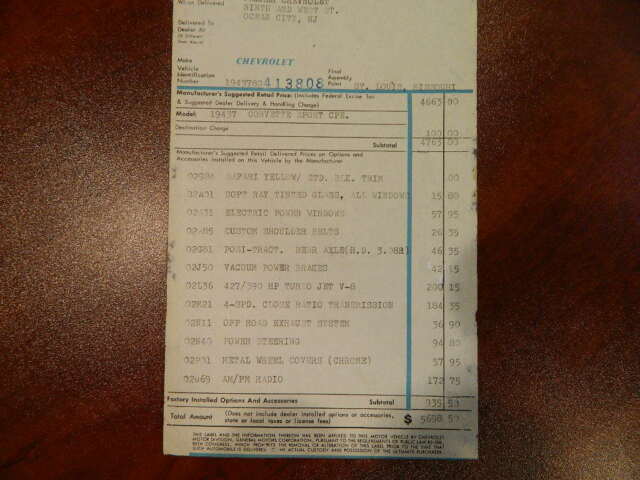 1968 chevrolet corvette coupe 427 390 hp #'s matching safari yellow *financing*