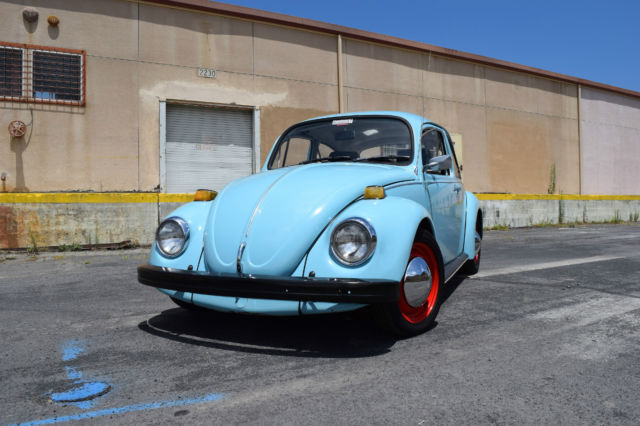 sky blue vw bug with dual carbureted 1776cc engine and built pro street tranny
