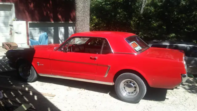 1965 ford mustang, red. 289v8 auto power steering, factory air rare bench seat