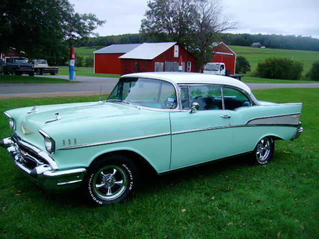 1957 chevrolet bel air hardtop surf green & india ivory top