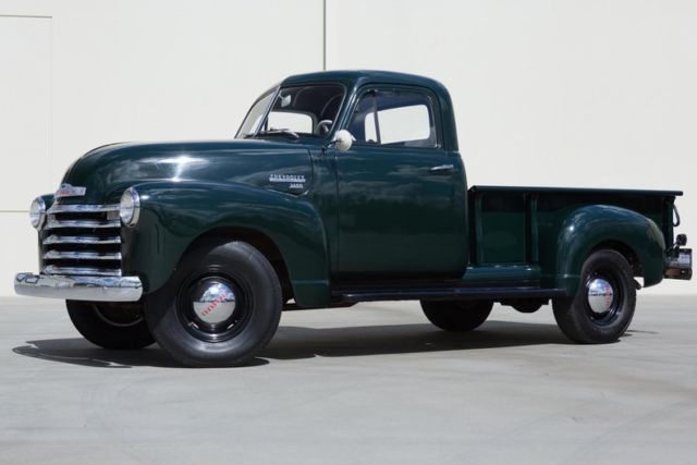 1951 chevy 3600, 3/4 ton pick up, 235ci, 4 spd green / brown, restored
