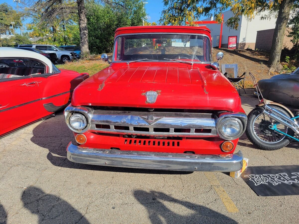 1958 ford f100 pickup red rwd manual custom cab