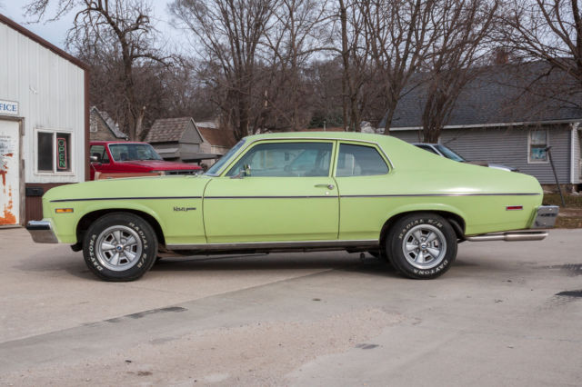 1974 chevy nova 2-door lime yellow unrestored muscle car hot rod, barn find