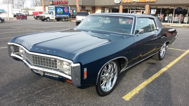 1969 chevrolet impala coupe. restored. beautiful. blue. 350 v8 300 hp heads. a/t
