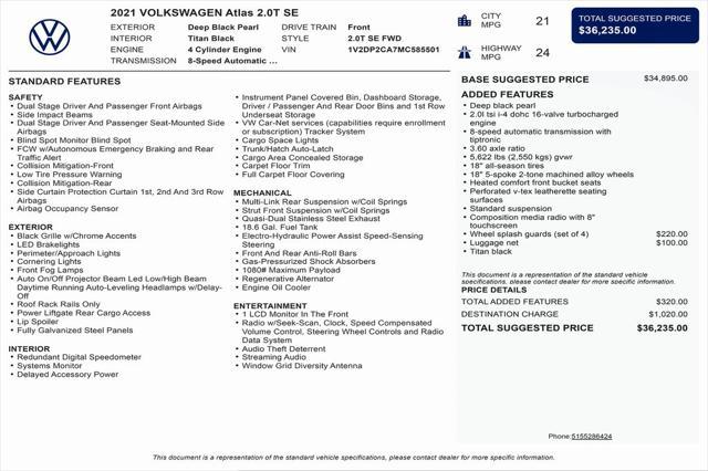 2021 volkswagen atlas 2.0t se