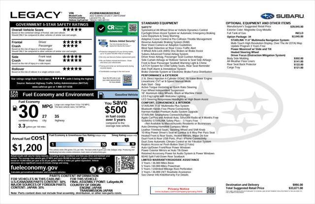 2022 subaru legacy limited