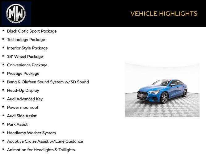 used 2022 audi a3 sedan prestige
