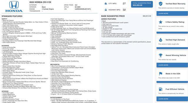 2022 honda cr-v awd ex