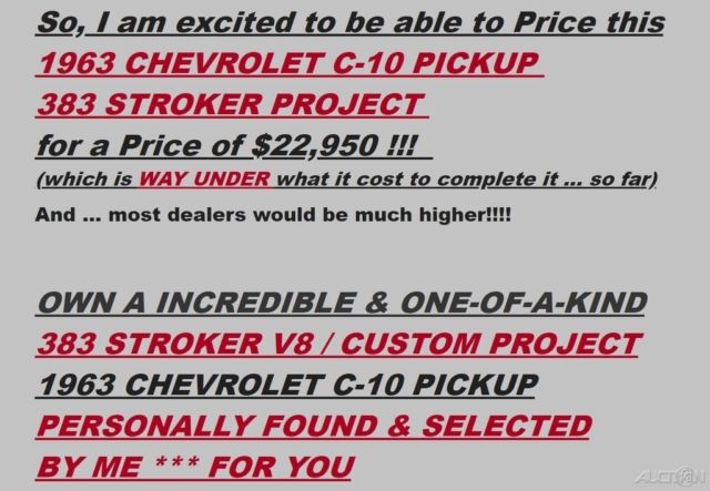 1963 chevrolet c10 custom pickup truck 383 stroker v8 automatic