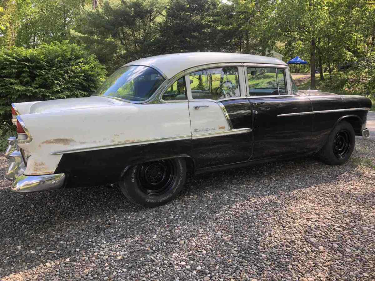 1955 chevrolet bel air sedan black rwd automatic hot rod rat rod custom