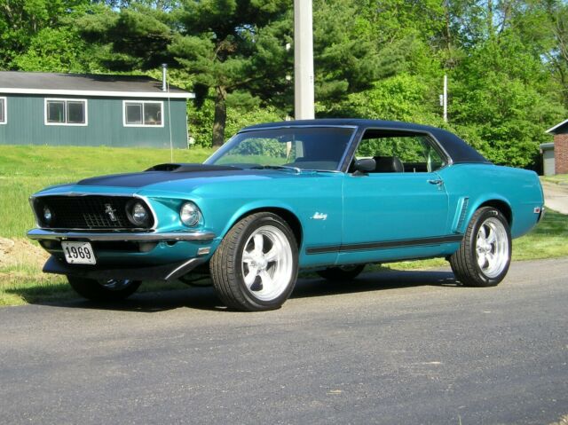stunning 1969 ford mustang custom gt / mach styling! triple chrome! aqua blue!